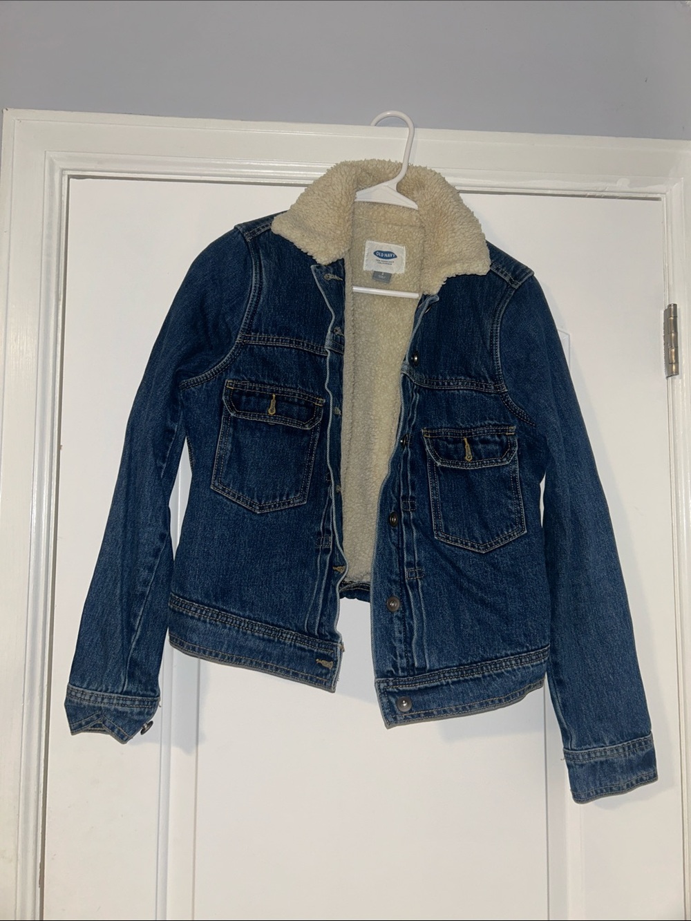 Old Navy Dark Blue Denim Jacket with Cream Sherpa Lining